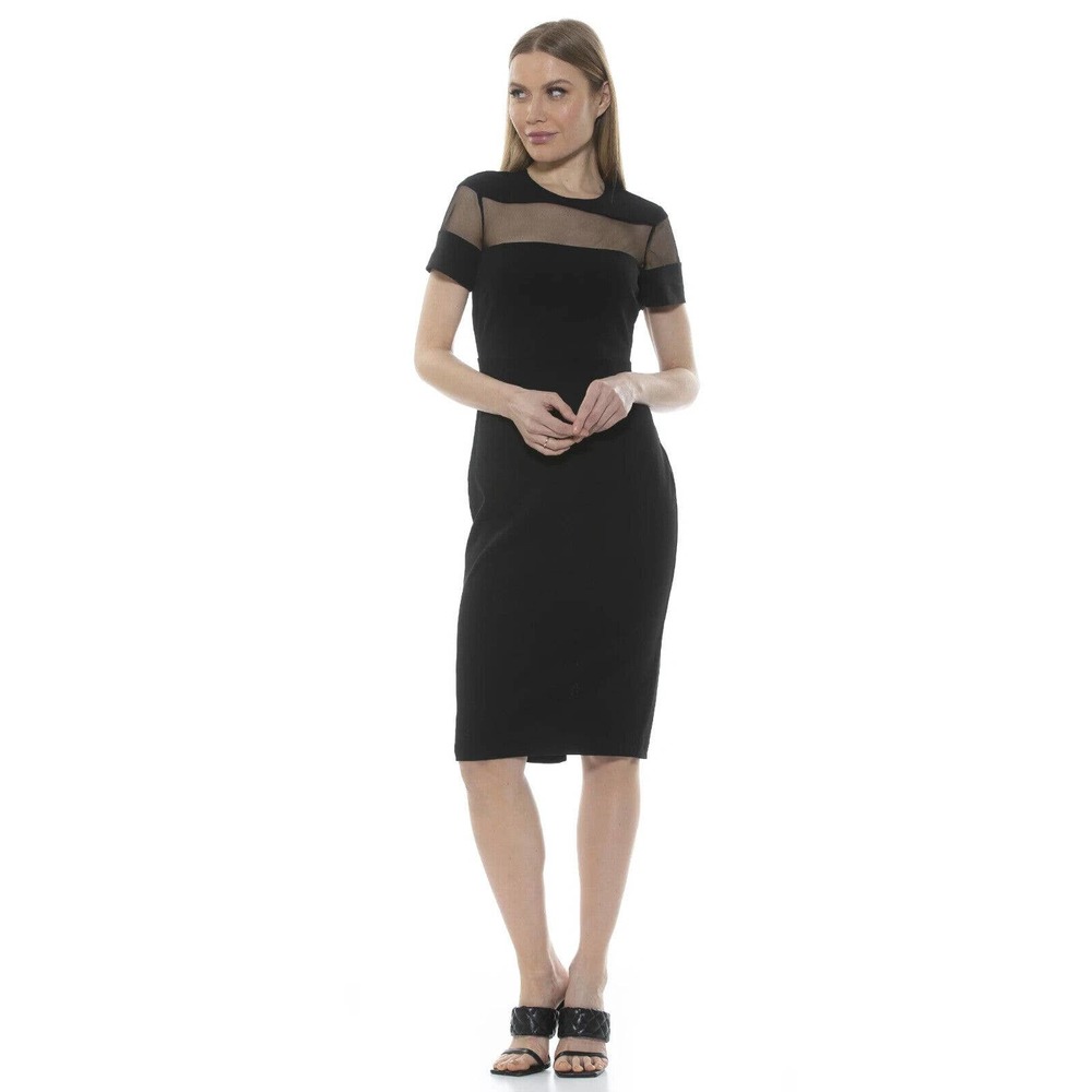 NEW ALEXIA ADMOR Everleigh Illusion Sheath Dress Black Size XL/100%AUTHENTIC